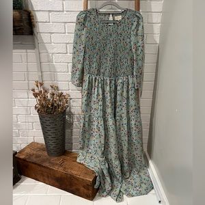NWOT Melloday Floral Print Smocked Maxi Dress, Lined Body, Size Medium